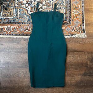 Lulu's Paulina Body Con Forest Dark Green Midi Dress Medium
